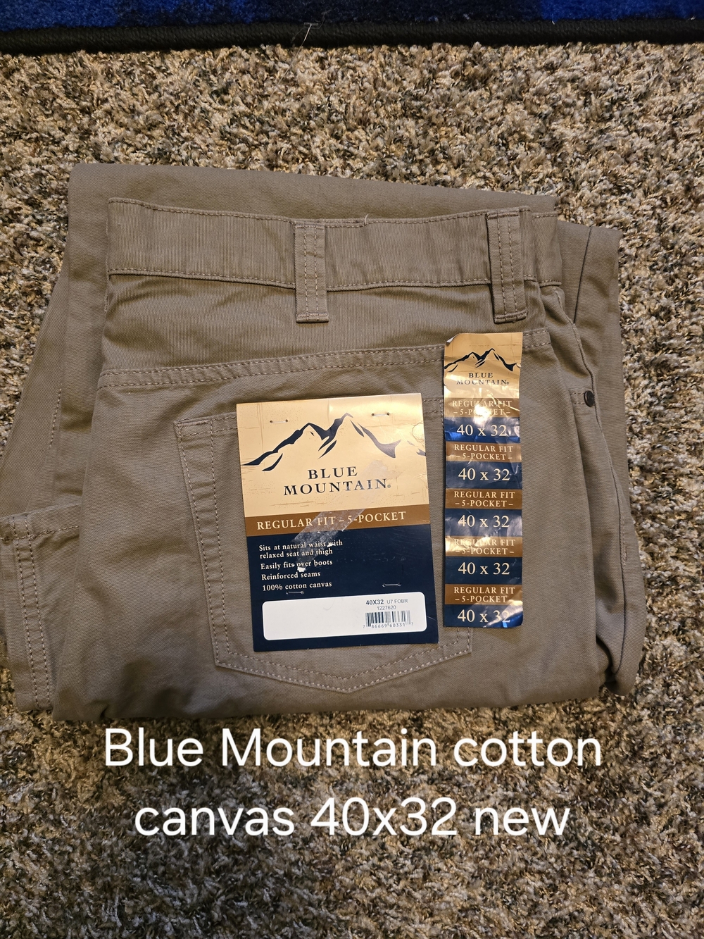 Blue Mountain Men's Regular-Fit Cotton Canvas Chinos - Khaki